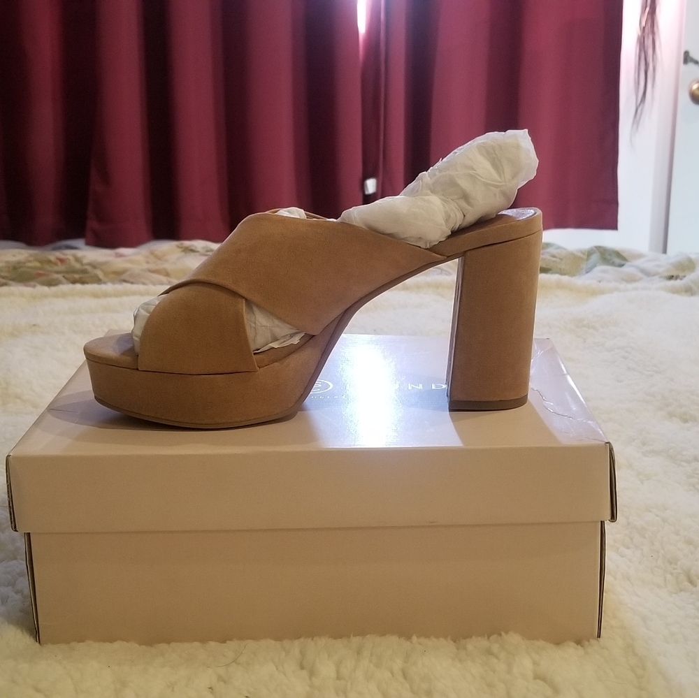 Teagen Camel Suede Leather Platform Mules